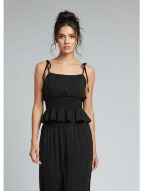 Red Carter Hammered Satin Coverup Cropped Cami, Black, Sz. L